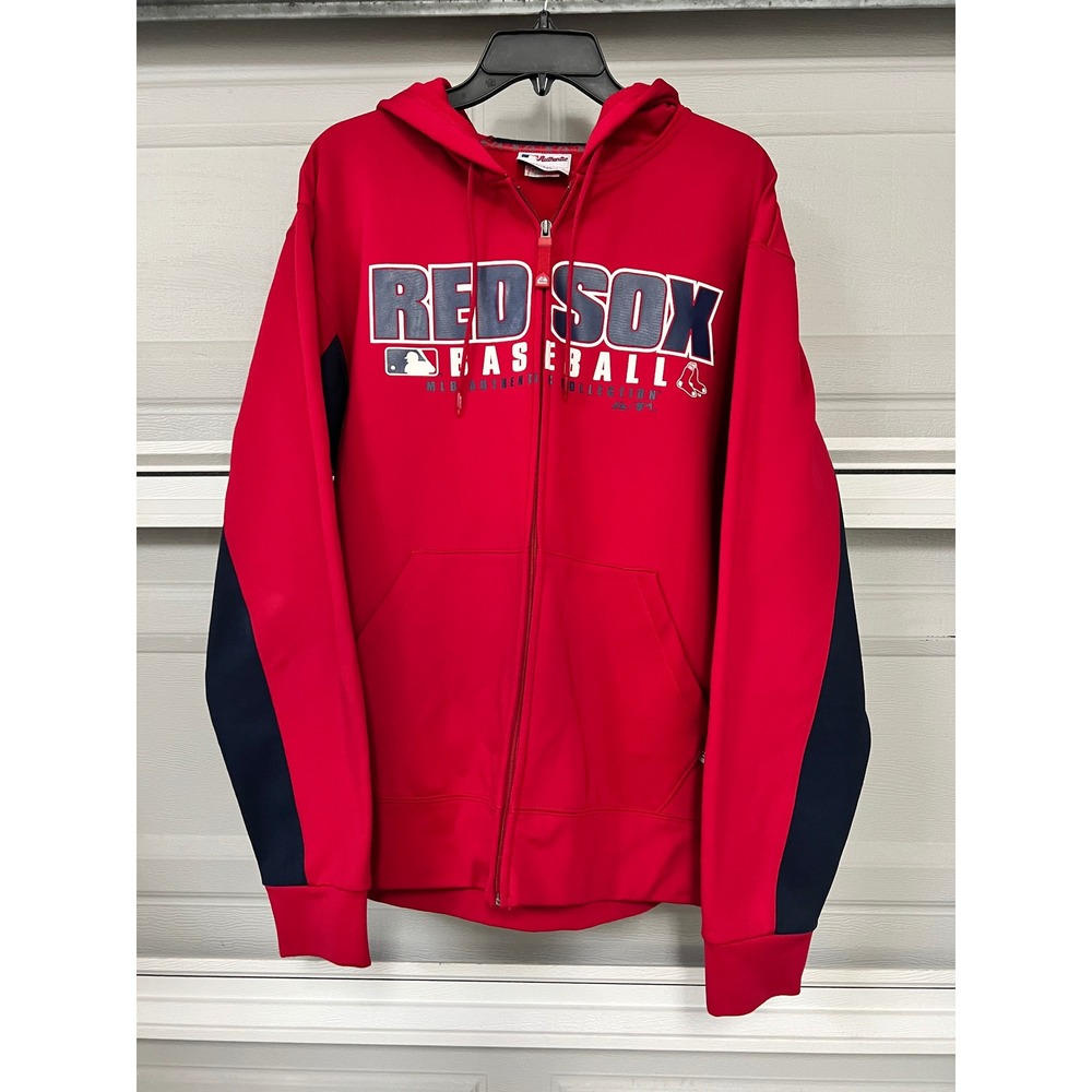 Majestic Boston Red Sox MLB Authentic Full Zip Hoodie Red Navy Mens Medium Z317